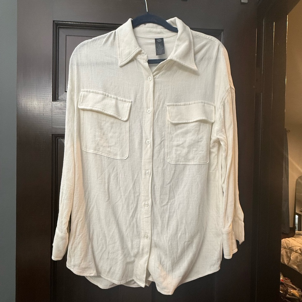 NOLI WOMENS LONG SLEEVE BUTTON DOWN, SIZE SMALL, IVORY